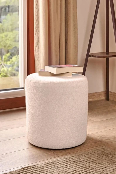 Silindir Puf Tabure Kuzu Kumaş Bej Makyaj Pufu Puf Sandalye Ayak Uzatma Pufu - 11