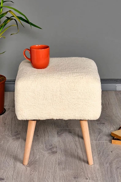 Puf Tabure Ahşap Ayaklı Kuzu Kumaş Makyaj Pufu Puf Sandalye Ayak Uzatma Pufu Kare Puf Bench - 9