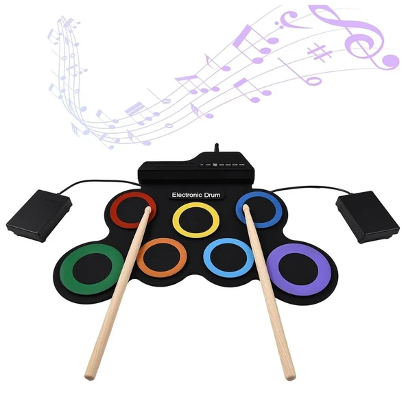 Ayt Magicvoice G3002 Elektronik Bateri Roll UP Davul Matı Kiti 7 Ped Çocuk Müzik Aleti Trampet - 6