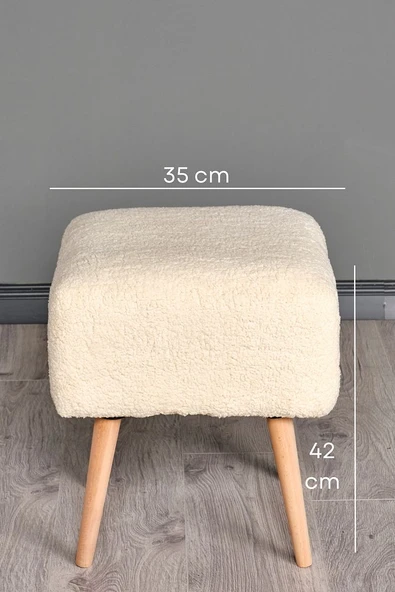 Puf Tabure Ahşap Ayaklı Kuzu Kumaş Makyaj Pufu Puf Sandalye Ayak Uzatma Pufu Kare Puf Bench - 8