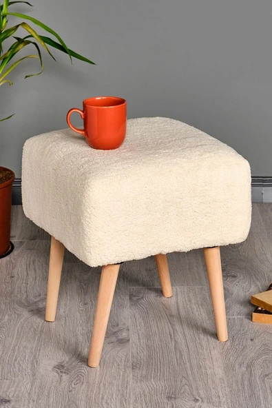 Puf Tabure Ahşap Ayaklı Kuzu Kumaş Makyaj Pufu Puf Sandalye Ayak Uzatma Pufu Kare Puf Bench - 7