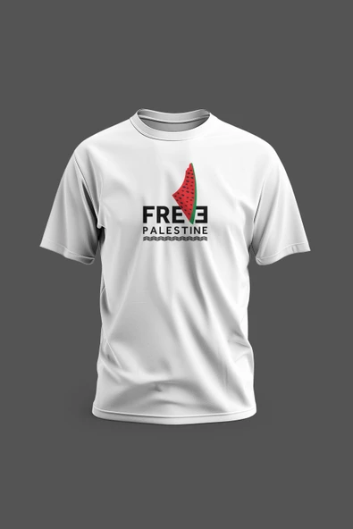 Kısa Kollu Free Palestine Yazısı Ve Karpuzlu Filistin Haritası Dijital Baskılı Unisex S - 2xl T30000 - 3