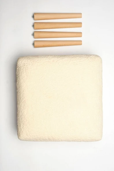 Puf Tabure Ahşap Ayaklı Kuzu Kumaş Makyaj Pufu Puf Sandalye Ayak Uzatma Pufu Kare Puf Bench - 10
