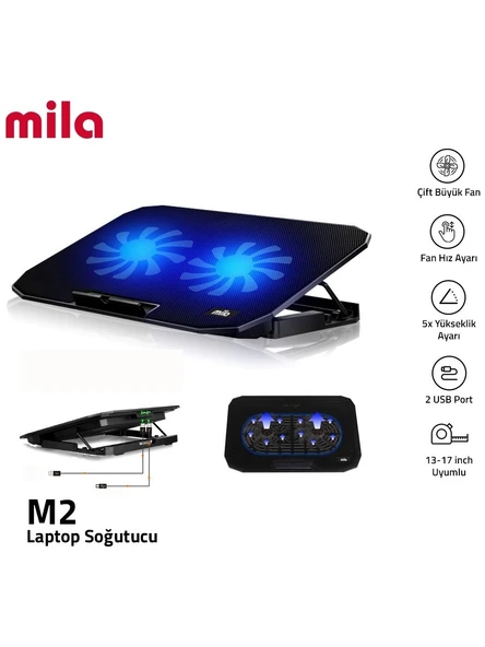 Classone Mila Serisi - M2 - 13-17 İnch - Mavi Led,2 Fan,2 Usb Gaming Notebook Soğutucu Standı - 7