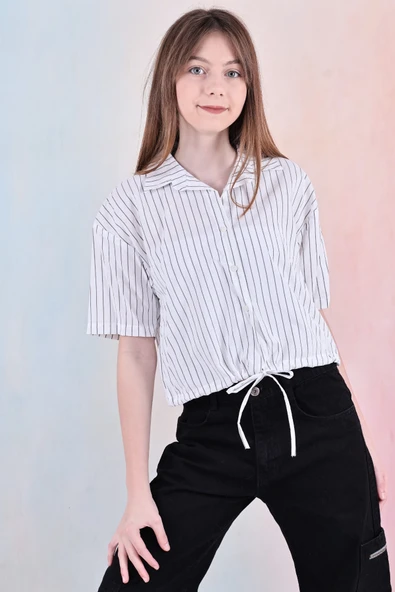 Kız Çocuk Bel Büzgü Detaylı Crop Gömlek 6-14 Yaş 12253 ürün görseli