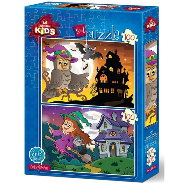 Art Puzzle 2x100 Parça Baykuş Ve Tatlı Cadı 4517 - 2