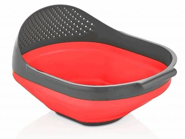 Qlüx İdeas Katlanabilir Pirinç Süzgeci Kırmızı 26cm