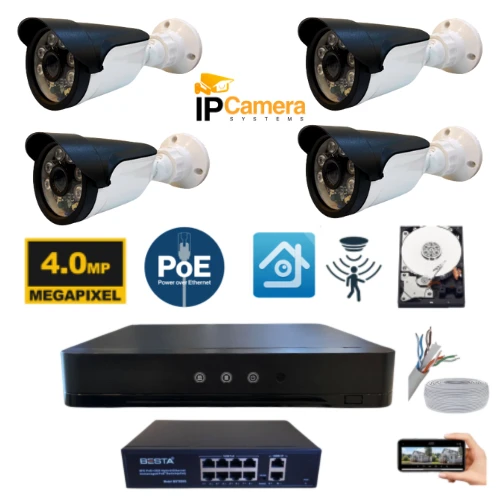 4 KAMERALI 4MP 6 ATOM LED H.265 IP GÜVENLİK SETİ - ST001042