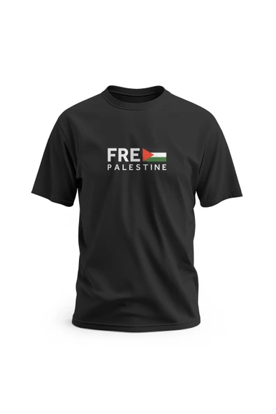 Kısa Kollu Free Palestine Yazısı Ve Filistin Bayrak Dijital Baskılı Unisex S - 2xl T300007