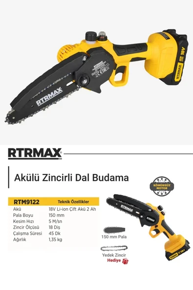 Rtrmax RTM9122 Akülü Budama Testeresi Kömürsüz Motor 150MM - 5