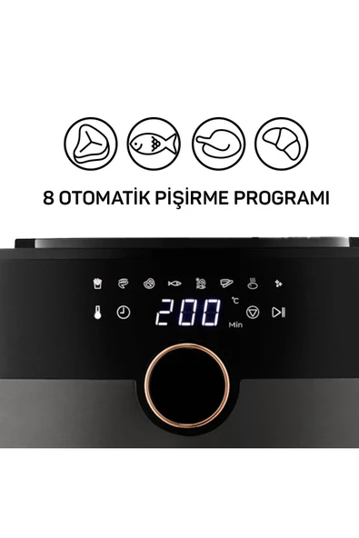 Arzum AR2074(AR2091)-G Airtasty XL Yağsız Fritöz Airfryer, 6 Litre Kapasite, Gümüş - 5
