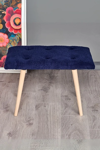 Puf Retro Ahşap Ayaklı Handmade Çok Amaçlı Kuzu Tüyü Puf Bench Koltuk Sandalye Makyaj Pufu - 2
