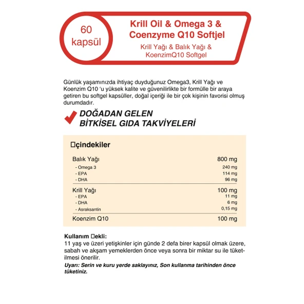 Krill Oil & Omega 3 & Coenzyme Q10 500 Mg 60 Kapsül - Resim 4
