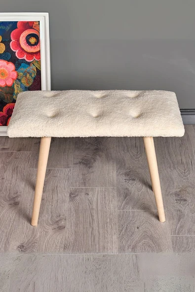 Puf Retro Ahşap Ayaklı Handmade Çok Amaçlı Kuzu Tüyü Puf Bench Koltuk Sandalye Makyaj Pufu - 8