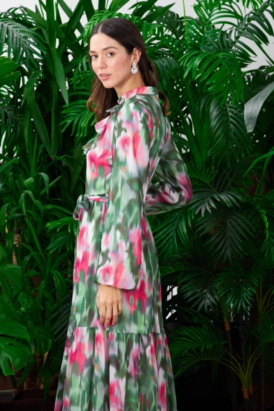 FIRFIRLI DESENLİ ŞİFON ELBİSE - 3