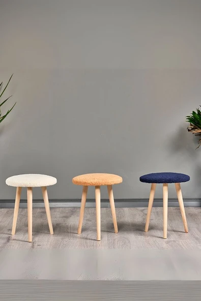 Ahşap Ayaklı Dekoratif Pelüş Puf Tabure Bench Sandalye Ayak Uzatma Pufu Makyaj Sandalye - 5