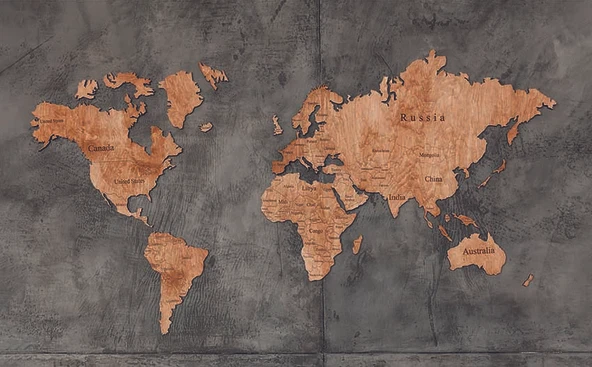 Koyu Ahşap Dünya Haritası Duvar Kağıdı - Resim 7