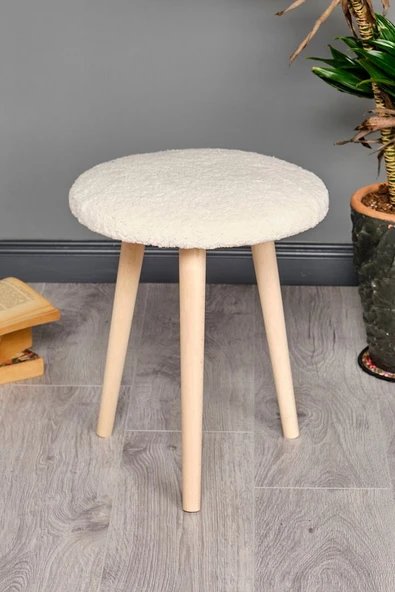 Ahşap Ayaklı Dekoratif Pelüş Puf Tabure Bench Sandalye Ayak Uzatma Pufu Makyaj Sandalye - 6