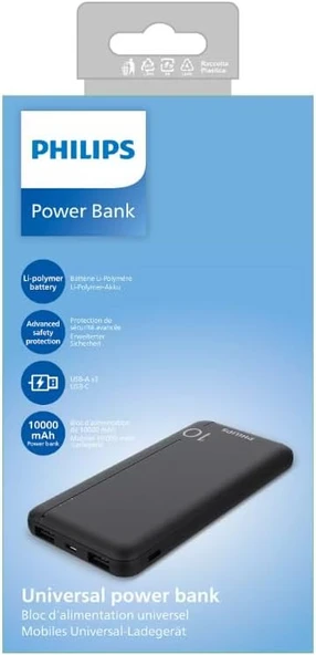 PHILIPS DLP1810CB/00 10.000 mAh Power Bank Siyah - Resim 3