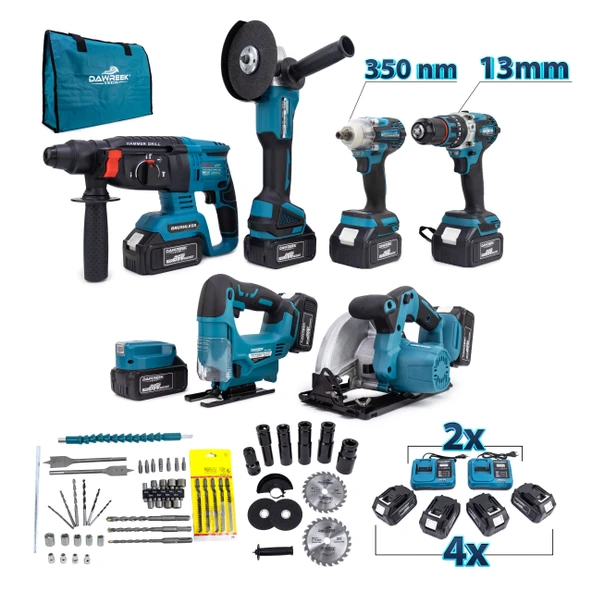DAWREEK YEDİLİ SET MK350 (POWERBANK&LED+Ş.Hilti+Ş.spral+S.Sıkma+13mm Ç.Mandren+Ş.Dekupaj+Sunta Kesme - 3