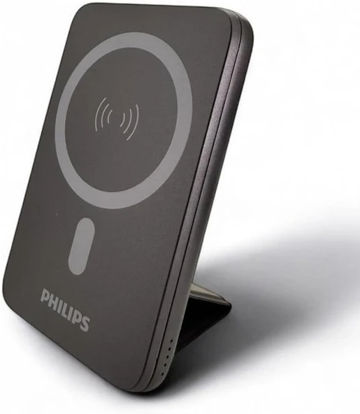 PHILIPS MagSafe İle Uyumlu Kablosuz Powerbank, 5000 mAh, Taşınabilir Şarj Cihazı, Stand Özellikli, USB-C ve USB-A Çıkışlı, Hızlı Şarj, Li-Po, DLP9701C, Akım Korumalı (Siyah)