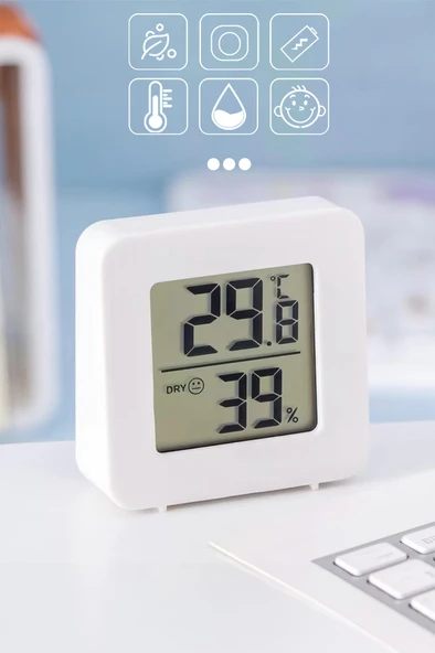 4 Adet Mini Sıcaklık Nem Ölçer LCD Ekran Oda Termometre Duvara Takılabilen Masaüstü Higrometre Beyaz - 3