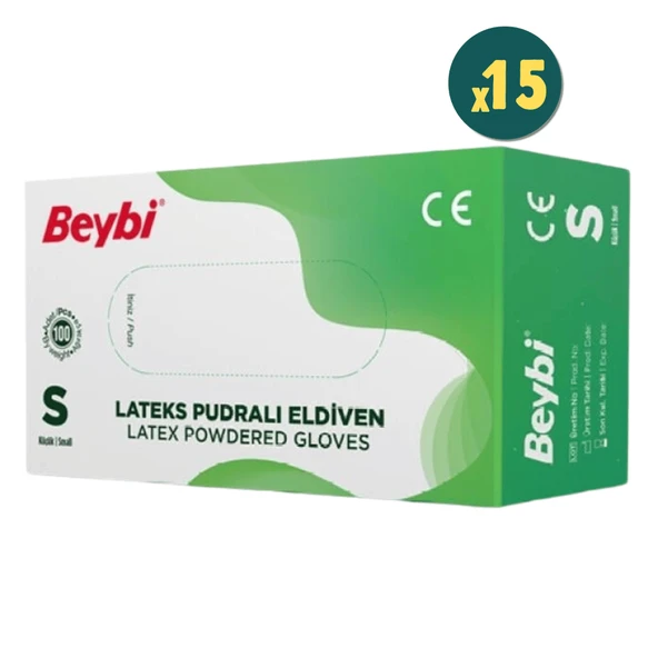 Beybi Lateks Eldiven Pudralı Small 100'lü 15 Kutu