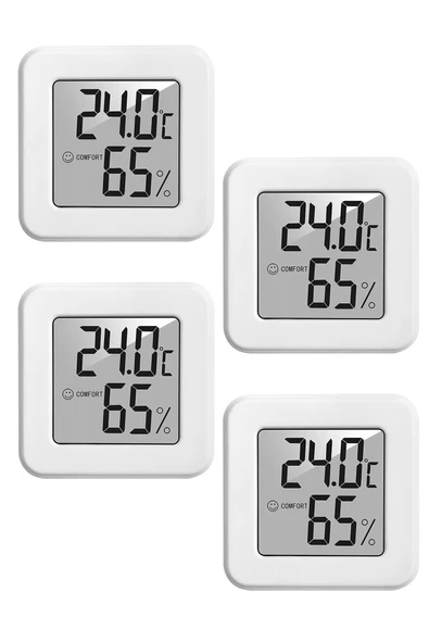 4 Adet Mini Sıcaklık Nem Ölçer LCD Ekran Oda Termometre Duvara Takılabilen Masaüstü Higrometre Beyaz - 8