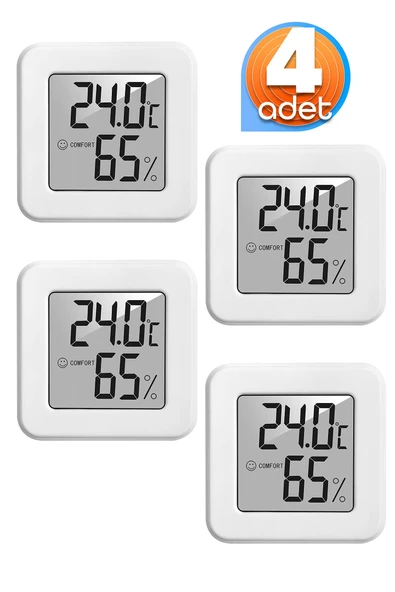 4 Adet Mini Sıcaklık Nem Ölçer LCD Ekran Oda Termometre Duvara Takılabilen Masaüstü Higrometre Beyaz
