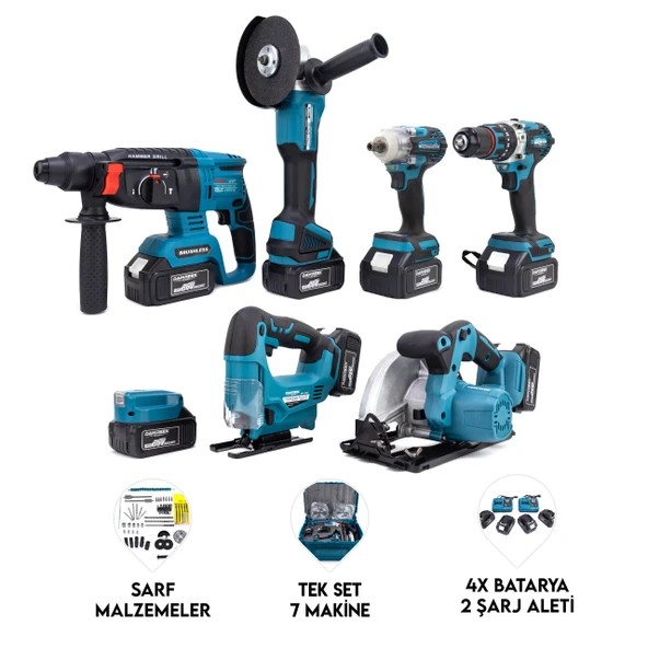 DAWREEK YEDİLİ SET MK350 (POWERBANK&LED+Ş.Hilti+Ş.spral+S.Sıkma+13mm Ç.Mandren+Ş.Dekupaj+Sunta Kesme