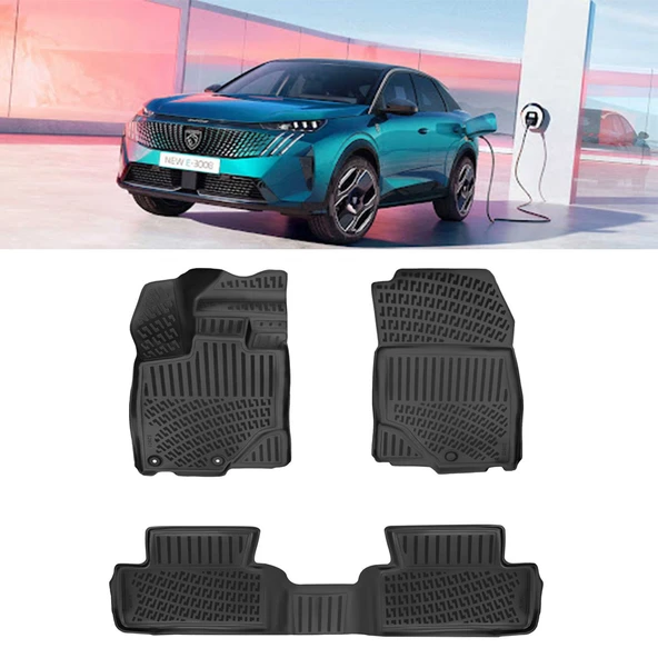 Rizline Peugeot 3008 EV Elektrikli 2024 ve Sonrası 3D Havuzlu Paspas Siyah