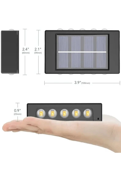 2 Adet Beyaz Işık 10 Ledli  Solar Enerjili Aplik Teras Bahçe Varanda Apliği Beyaz Işık - 9