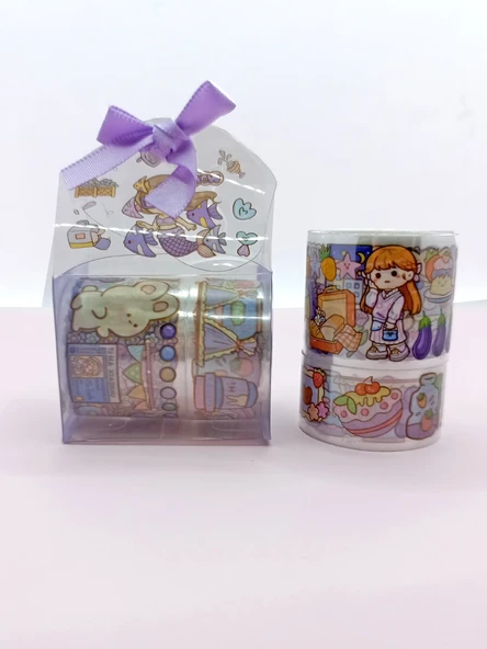 Fiyonk Çantalı Süslü Kız Şeffaf Desenli Bant - Mor ürün görseli