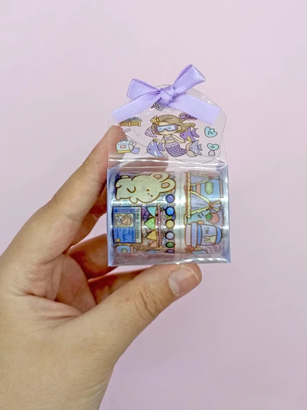 Fiyonk Çantalı Süslü Kız Şeffaf Desenli Bant - Mor - Resim 2