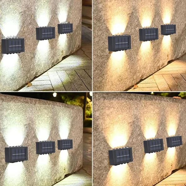 2 Adet Beyaz Işık 10 Ledli Solar Enerjili Aplik Teras Bahçe Varanda Apliği Beyaz Işık - 3