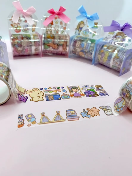 Fiyonk Çantalı Süslü Kız Şeffaf Desenli Bant - Mor - Resim 3