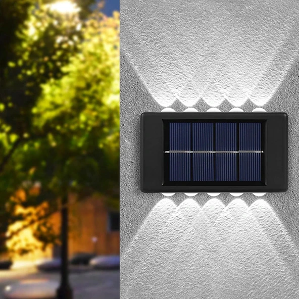 2 Adet Beyaz Işık 10 Ledli  Solar Enerjili Aplik Teras Bahçe Varanda Apliği Beyaz Işık ürün görseli