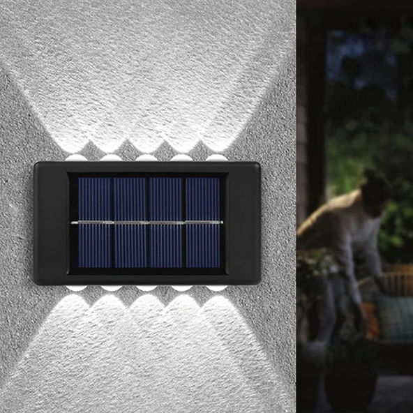 2 Adet Beyaz Işık 10 Ledli Solar Enerjili Aplik Teras Bahçe Varanda Apliği Beyaz Işık - 5