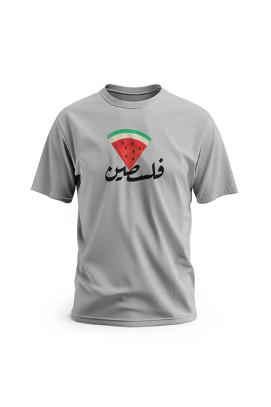Kısa Kollu Filistin Arapça Yazısı Ve Üçgenlı Karpuz Dijital Baskılı Unisex S - 2xl T300008 - 2