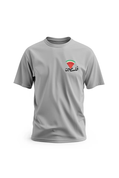 Kısa Kollu Yanlı Küçük Filistin Arapça Yazısı Ve Üçgenlı Karpuz Dijital Baskılı Unisex S - 2xl T3000 - 2