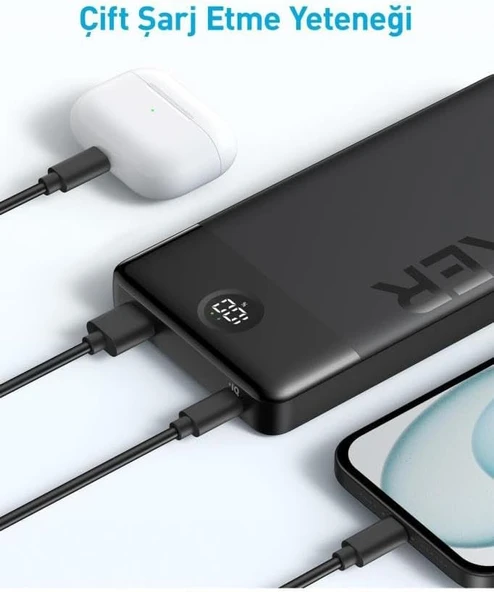 Anker 324 Powerbank 10.000 mAh, Taşınabilir Şarj İstasyonu, 1xUSB-C, 1xUSB-A, LED Ekran - 3
