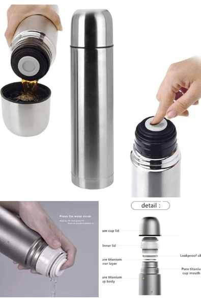 12 Saate Kadar Sıcak Soğuk Tutma 1 LT Çift Katmanlı Çay Kahve Kamp Piknik Termosu SUS304 Çelik İnox