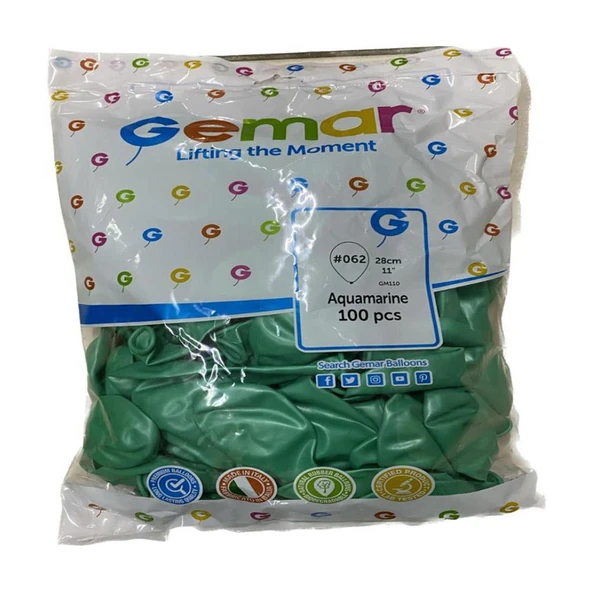 Gemar Parti Doğum Günü Organizasyon Balon - 28 Cm. - Aquamarine Green / Deniz Yeşili - 100 Adet ürün görseli 1