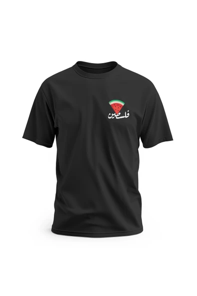 Kısa Kollu Yanlı Küçük Filistin Arapça Yazısı Ve Üçgenlı Karpuz Dijital Baskılı Unisex S - 2xl T3000