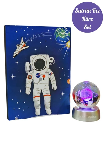 Satürn Kız Cam Küre Ve Nasa Defter Set Renk Değiştiren Işıklı Dekoratif Küre Set - 2