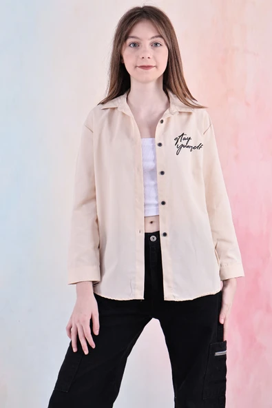 Kız Çocuk Panelli ve Yazı Baskılı Gömlek 6-15 Yaş 12255 - 2