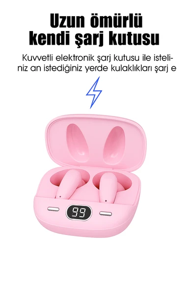 Pro 6plus Slikonsuz Kablosuz Bluetooth Kulaklık Pembe - 2