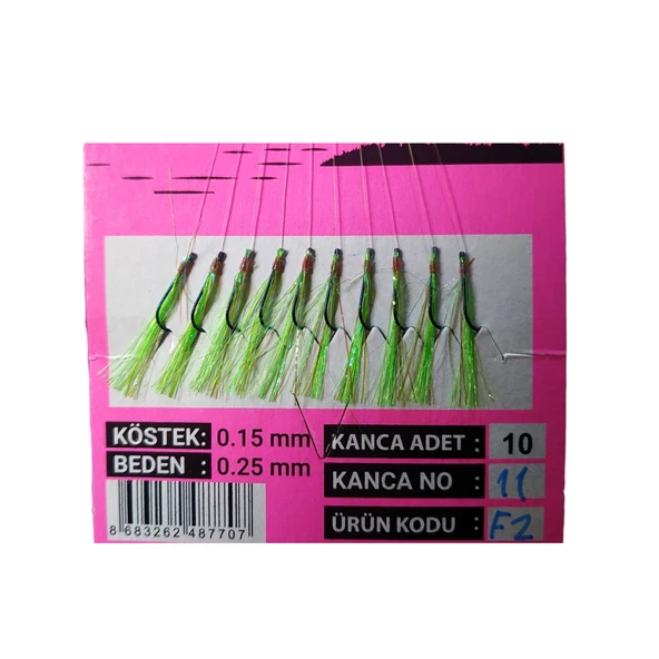 VURGUN 80gr 10 İğneli F2 Kısa Köstek Siyah İğne Yeşil Organze Çapari - Resim 5