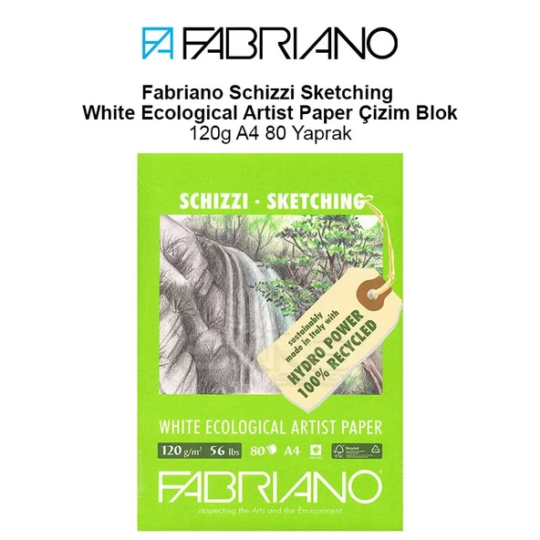 Fabriano Schizzi Sketching White Ecological Artist Paper Çizim Blok 120g A4 80 Yaprak ürün görseli