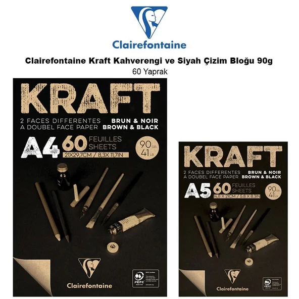Clairefontaine Kraft Kahverengi ve Siyah Çizim Bloğu 90g 60 Yaprak ürün görseli